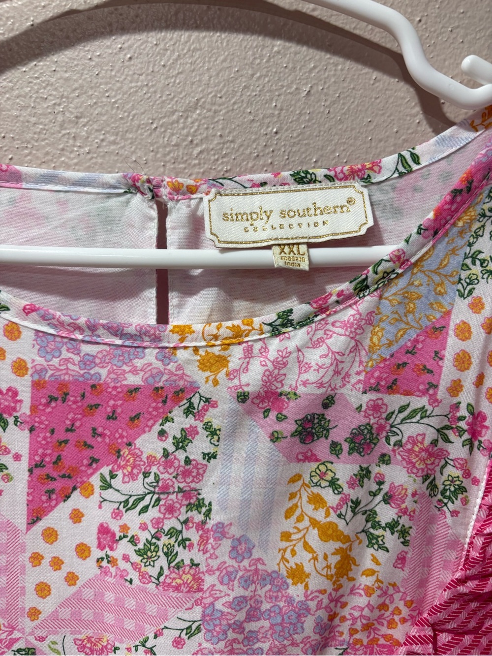 Simply Southern Pink Floral Patchwork dress - Picture 2 of 5